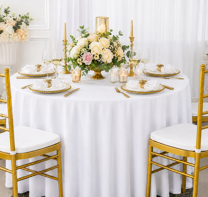 132" Round Scuba (Wrinkle-Free) (240 GSM) Tablecloth - White (1pc)