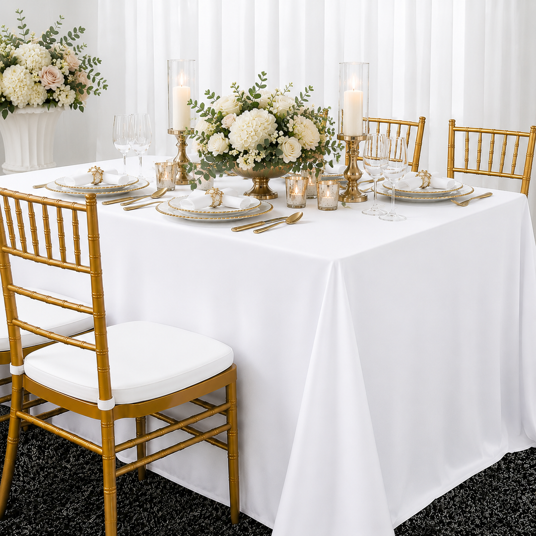 90"x132" Seamless Rectangular Scuba (Wrinkle-Free) (240 GSM) Tablecloth - White (1pc)