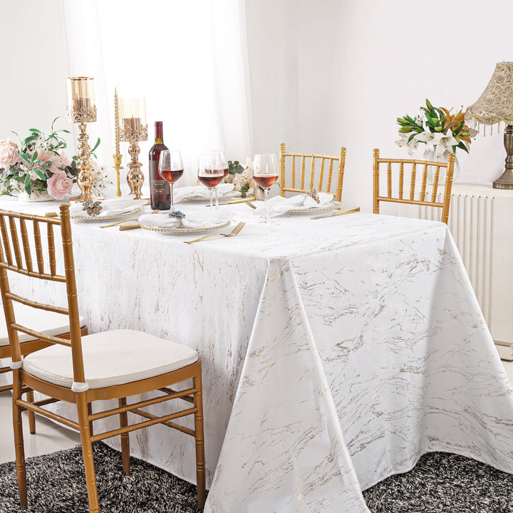90"x132" Seamless Rectangular Gilded Marble Holland Velvet Tablecloth - White (1pc)
