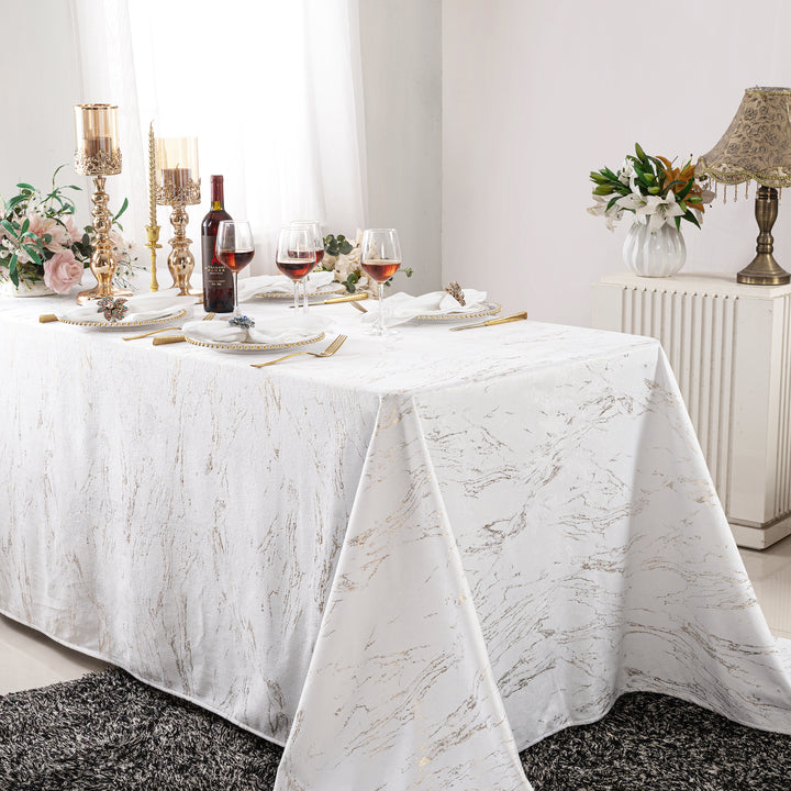 90"x132" Seamless Rectangular Gilded Marble Holland Velvet Tablecloth - White (1pc)
