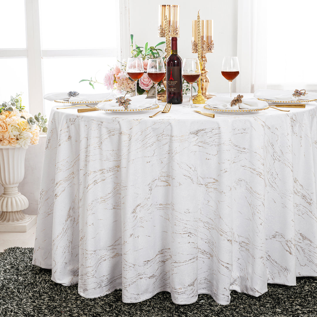 132" Round Gilded Marble Holland Velvet Tablecloth - White (1pc)