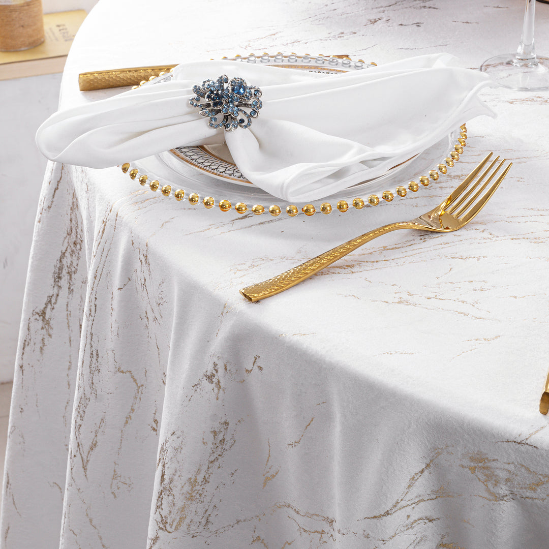 132" Round Gilded Marble Holland Velvet Tablecloth - White (1pc)
