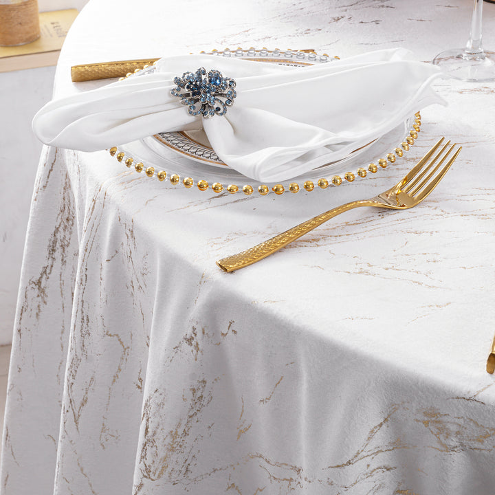 132" Round Gilded Marble Holland Velvet Tablecloth - White (1pc)