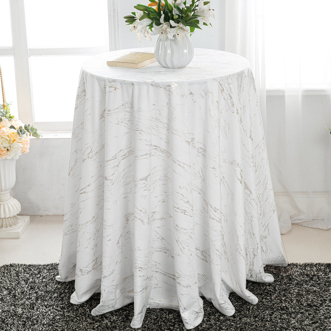 132" Round Gilded Marble Holland Velvet Tablecloth - White (1pc)