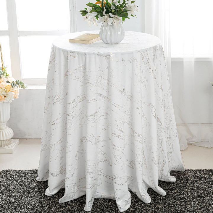 132" Round Gilded Marble Holland Velvet Tablecloth - White (1pc)