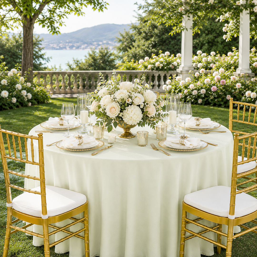 132" Round Crinkle Scuba (Wrinkle-Free) Tablecloth - Ivory  (1pc)