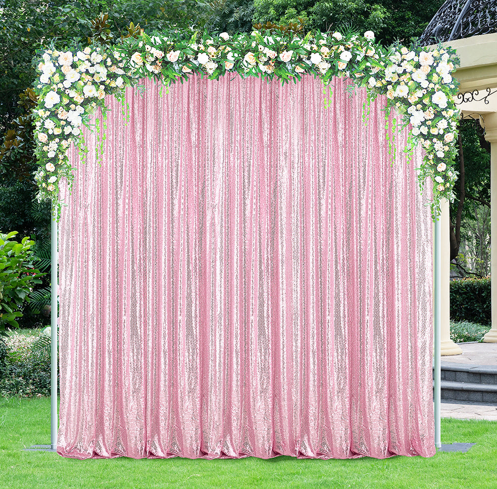 14 ft x 52" Sequin Glitz Net Event Backdrop Curtain Drape Panel - Pink (1pc)