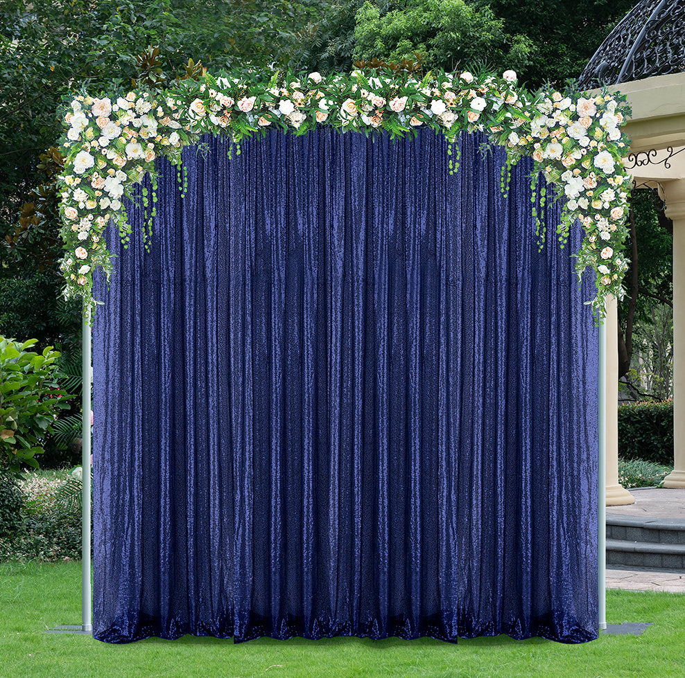 14 ft x 52" Sequin Glitz Net Event Backdrop Curtain Drape Panel - Navy Blue (1pc)