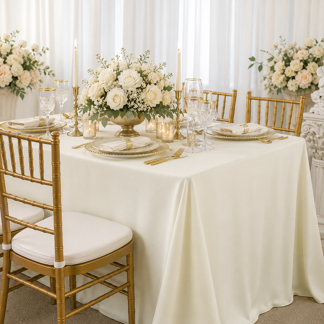 60"x120" Seamless Rectangular Scuba (Wrinkle-Free) (240 GSM) Tablecloth - Ivory (1pc)