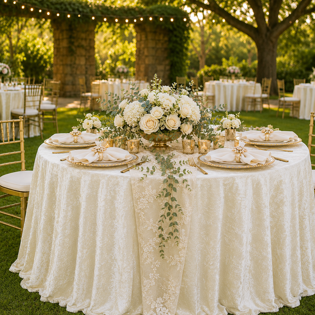 120" Round Ice Crushed Velvet (200 GSM) Tablecloth - Ivory (1pc)