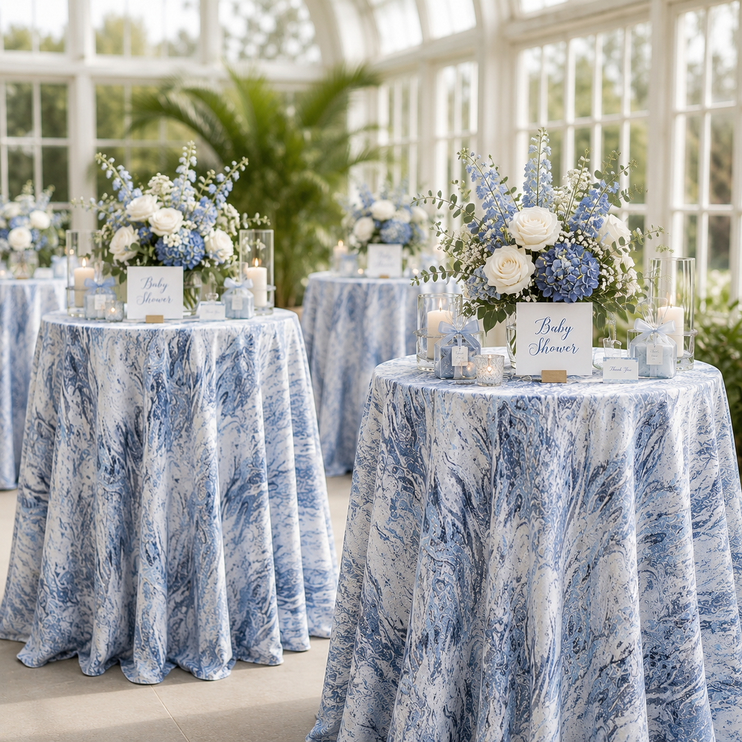 132" Round Mirage Jacquard Polyester Tablecloth - Dusty Blue (1pc)