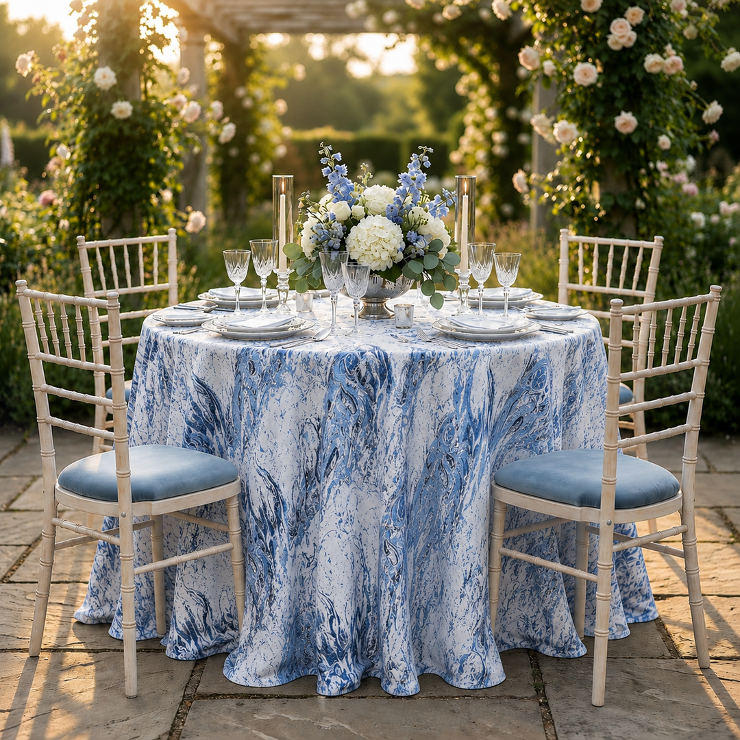 132" Round Mirage Jacquard Polyester Tablecloth - Dusty Blue (1pc)