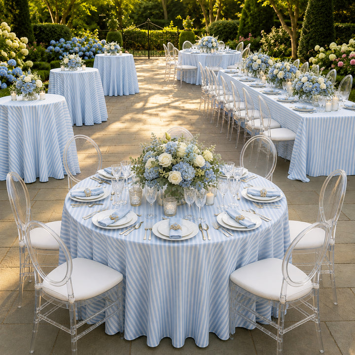120" Seamless Round Seersucker Polyester Tablecloth - Dusty Blue (1pc)