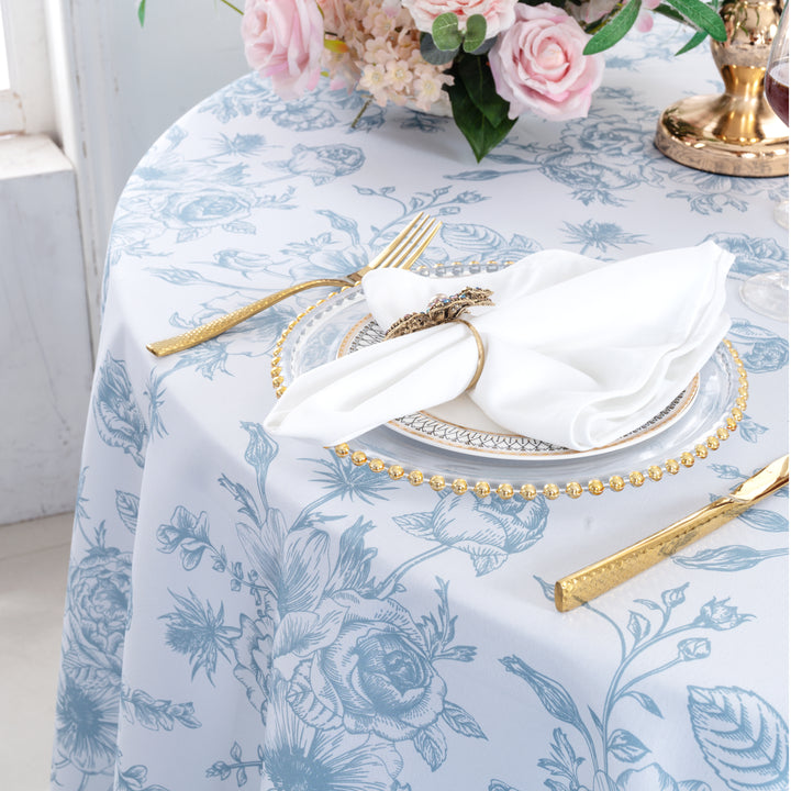108" Seamless Round French Toile Polyester Tablecloth - Dusty Blue (1pc)