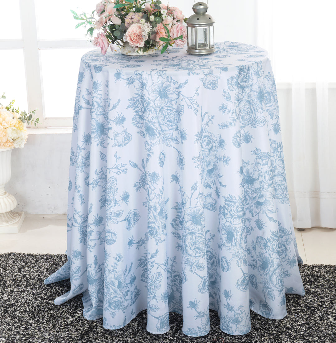 132" Round French Toile Polyester Tablecloth - Dusty Blue (1pc)