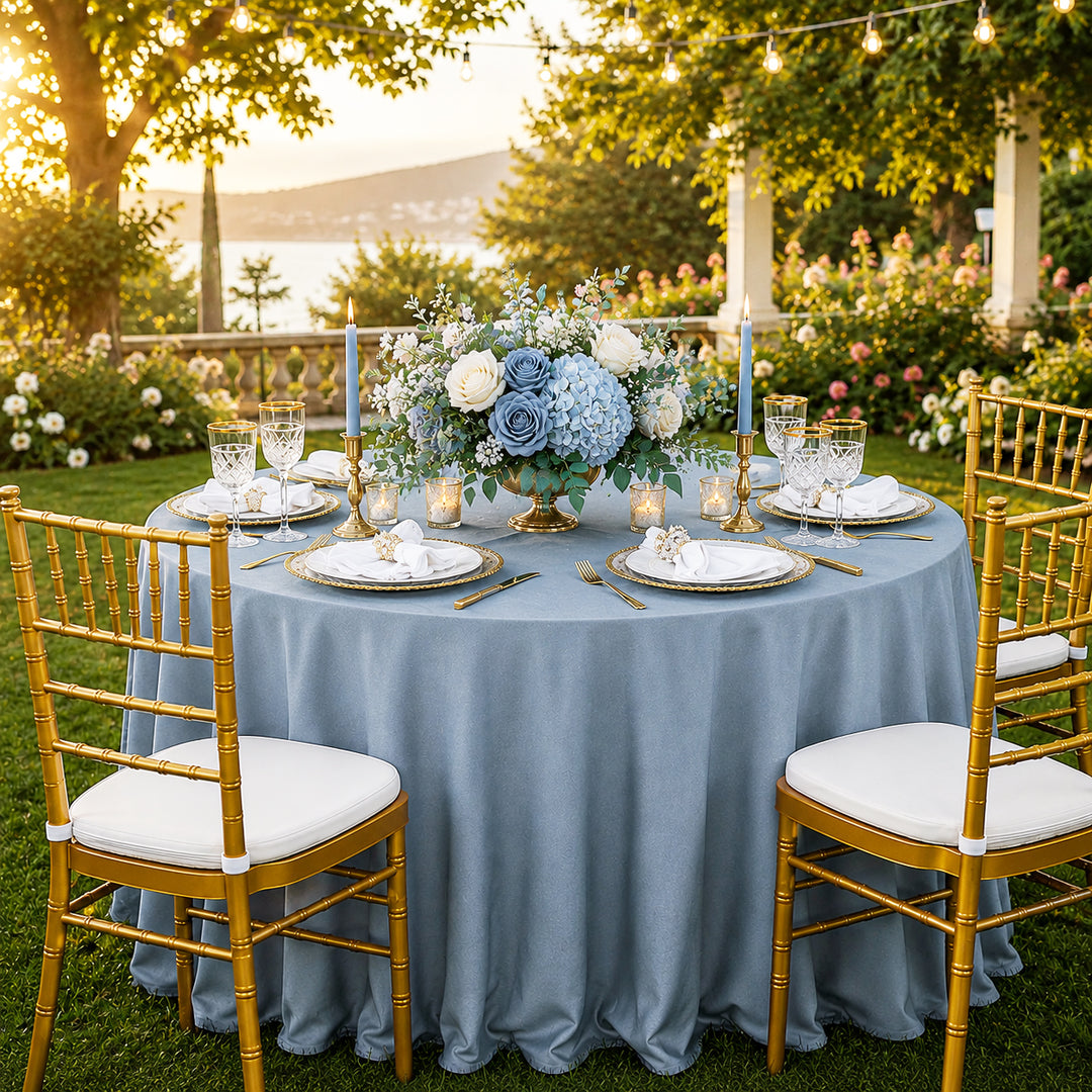 132" Round Scuba (Wrinkle-Free) (240 GSM) Tablecloth - Dusty Blue (1pc)