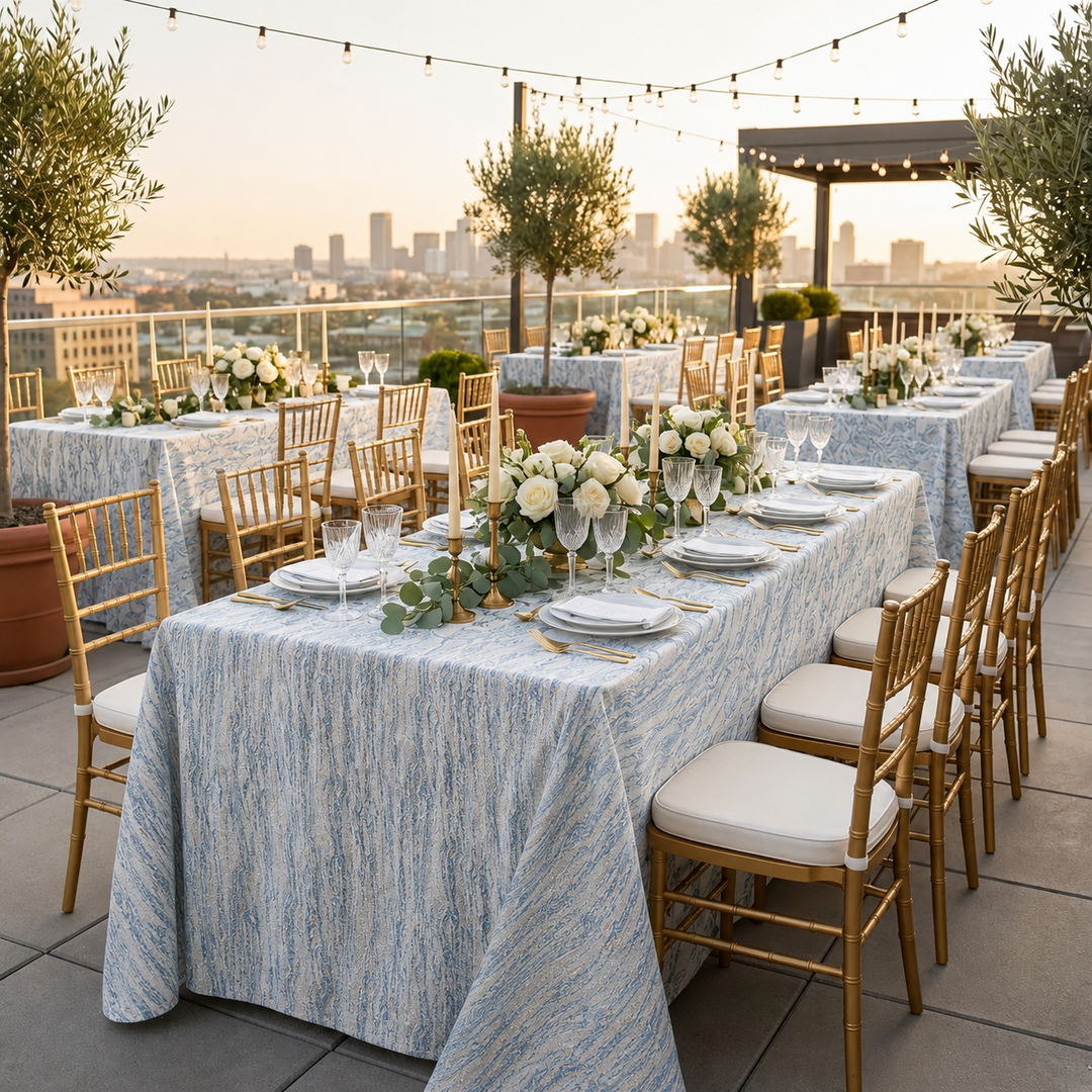 90"x132" Seamless Rectangular Galilean Jacquard Polyester Tablecloth - Dusty Blue (1pc)