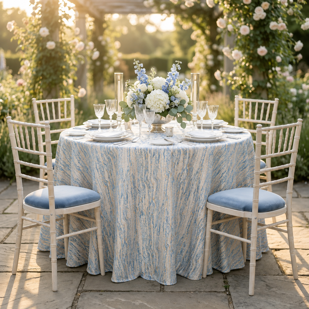 132" Round Galilean Jacquard Polyester Tablecloth - Dusty Blue (1pc)