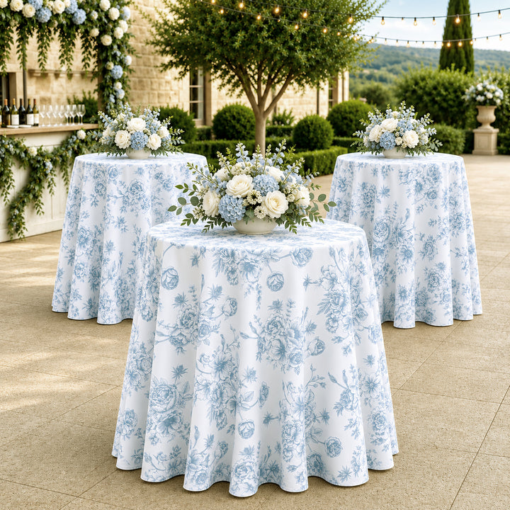 108" Seamless Round French Toile Polyester Tablecloth - Dusty Blue (1pc)