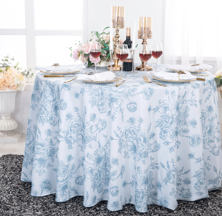 108" Seamless Round French Toile Polyester Tablecloth - Dusty Blue (1pc)