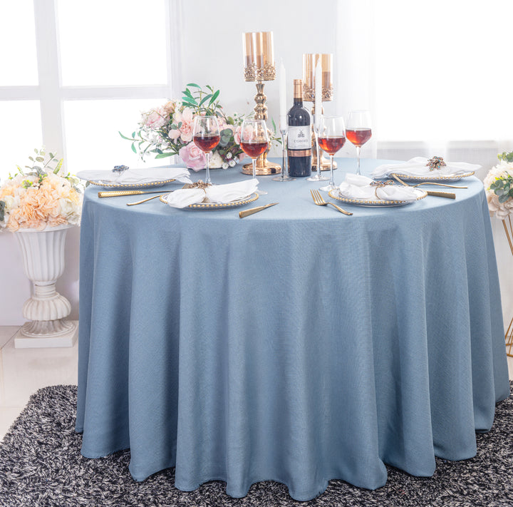 108" Seamless Round Rustic Panama Linen Tablecloth - Dusty Blue (1pc)