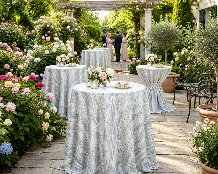 132" Round Galilean Jacquard Polyester Tablecloth - Dusty Blue (1pc)
