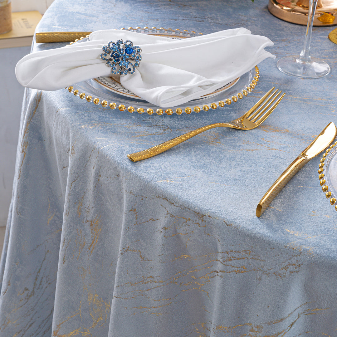 120" Seamless Round Gilded Marble Holland Velvet Tablecloth - Dusty Blue (1pc)