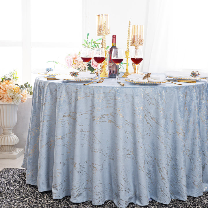 120" Seamless Round Gilded Marble Holland Velvet Tablecloth - Dusty Blue (1pc)