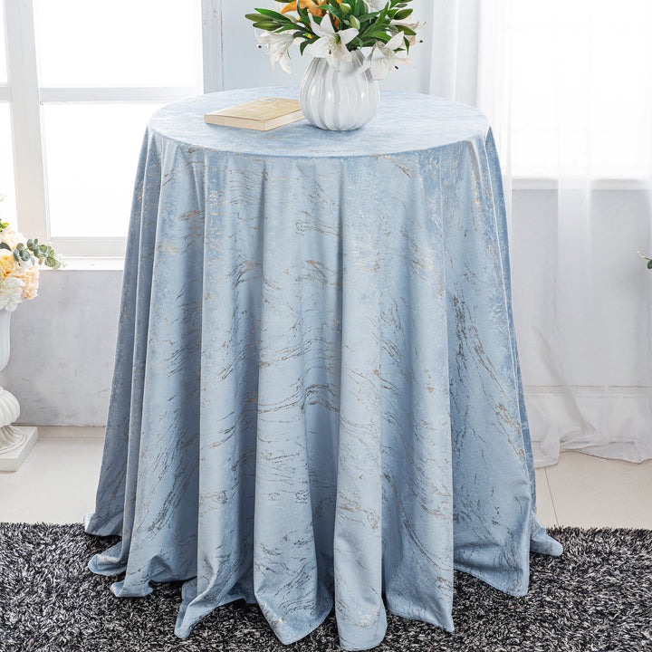 120" Seamless Round Gilded Marble Holland Velvet Tablecloth - Dusty Blue (1pc)
