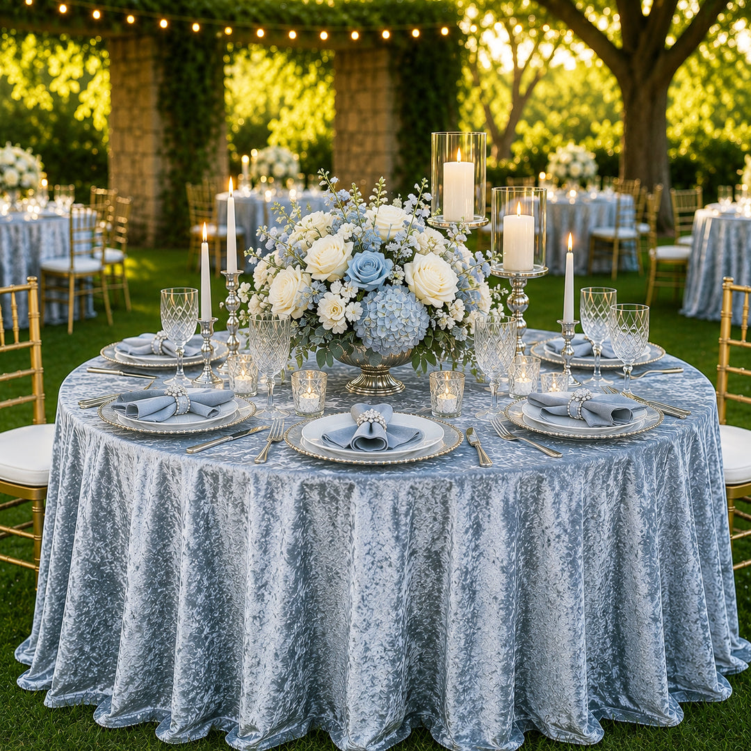 132" Round Ice Crushed Velvet (200 GSM) Tablecloth - Dusty Blue (1pc)