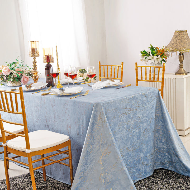90"x156" Seamless Rectangular Gilded Marble Holland Velvet Tablecloth - Dusty Blue (1pc)