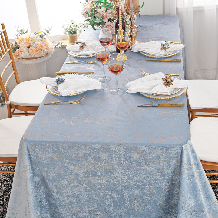 90"x156" Seamless Rectangular Gilded Marble Holland Velvet Tablecloth - Dusty Blue (1pc)