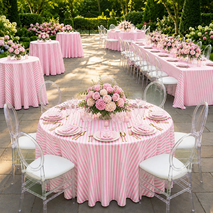 108" Seamless Round Seersucker Polyester Tablecloth - Pink (1pc)