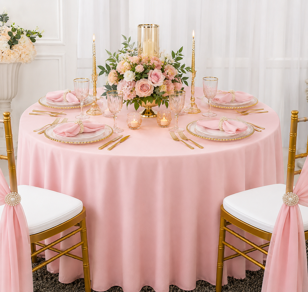Nappe ronde en plongée (sans plis) de 132 po - Rose (1 pièce)