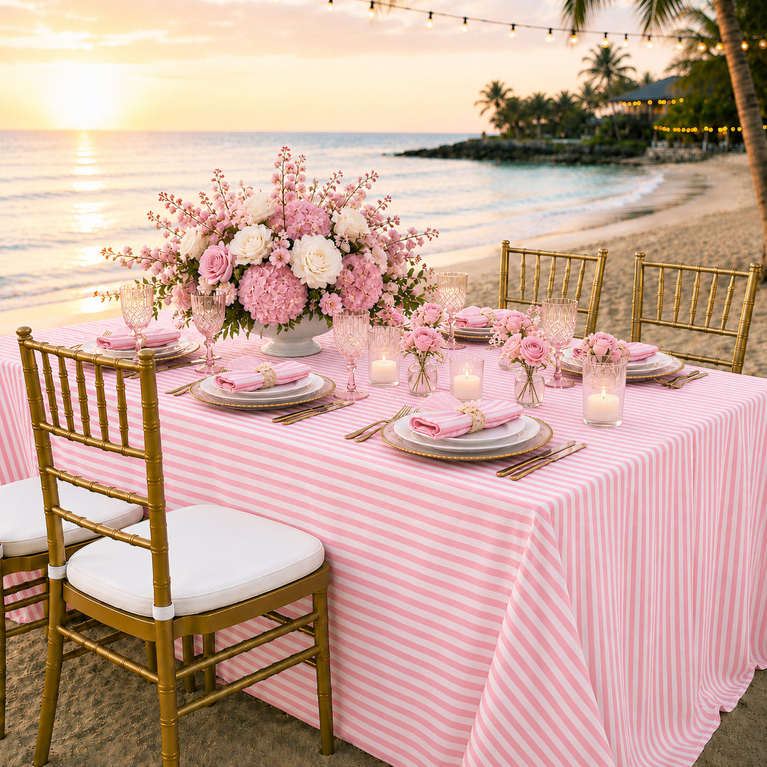 90"x156" Seamless Rectangular Seersucker Polyester Tablecloth - Pink (1pc)