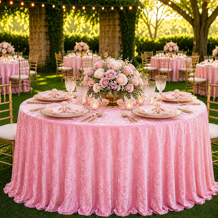 132" Round Ice Crushed Velvet (200 GSM) Tablecloth - Pink (1pc)