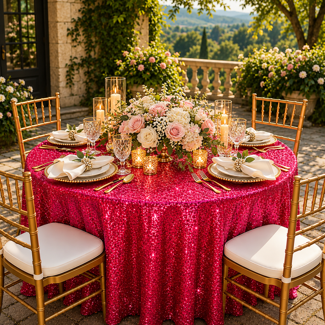 Nappes rondes en taffetas à paillettes de 108 po - Fuchsia (1pc)