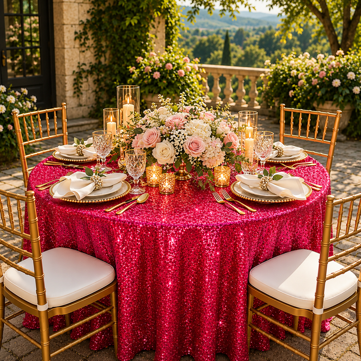 Nappes rondes en taffetas à paillettes de 108 po - Fuchsia (1pc)