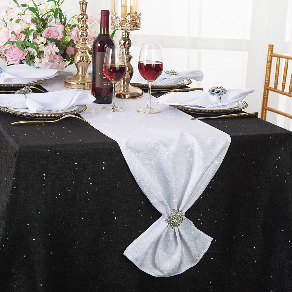 13"x108" Sequin Paillette Poly Flax/Burlap Table Runner - White (1pc)