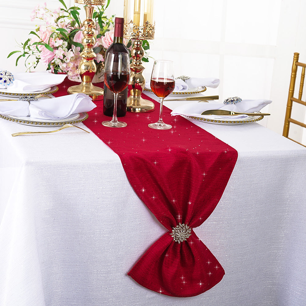 13"x108" Sequin Paillette Poly Flax/Burlap Table Runner - Apple Red (1pc)