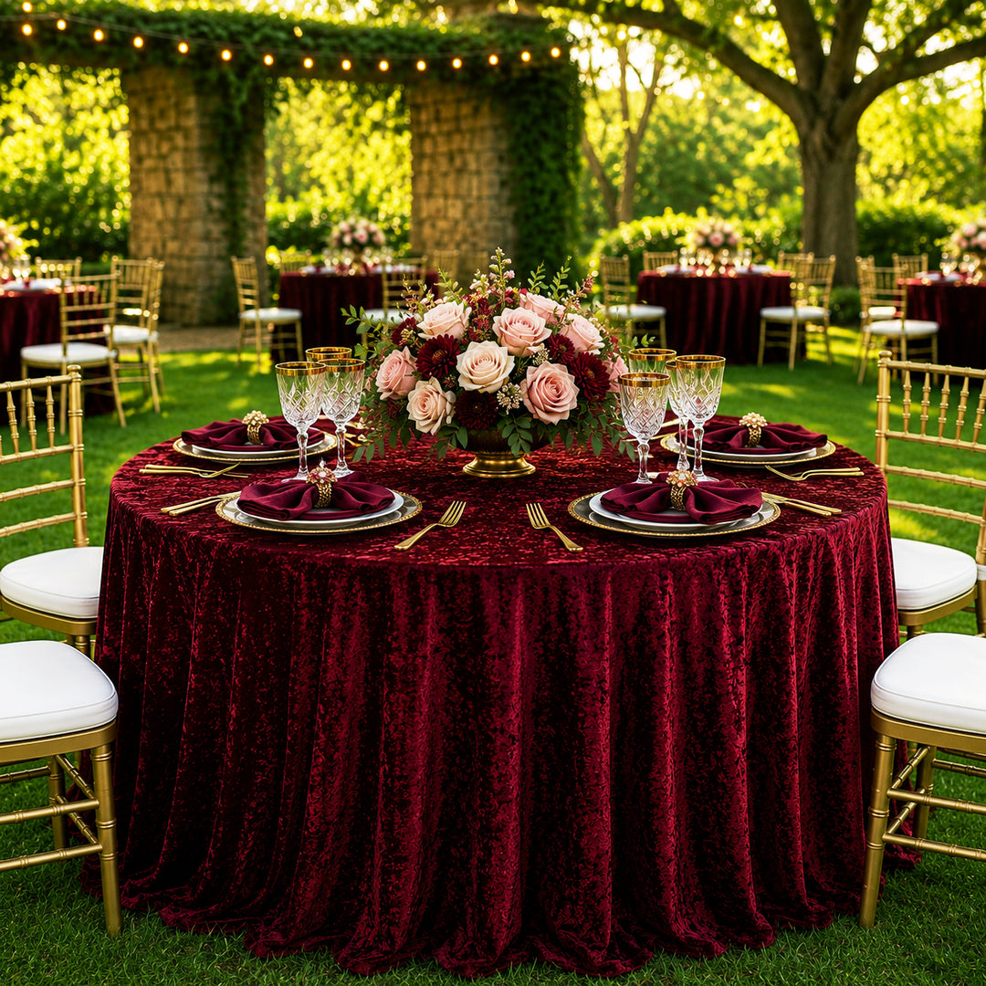 120" Round Ice Crushed Velvet (200 GSM) Tablecloth - Burgundy (1pc)