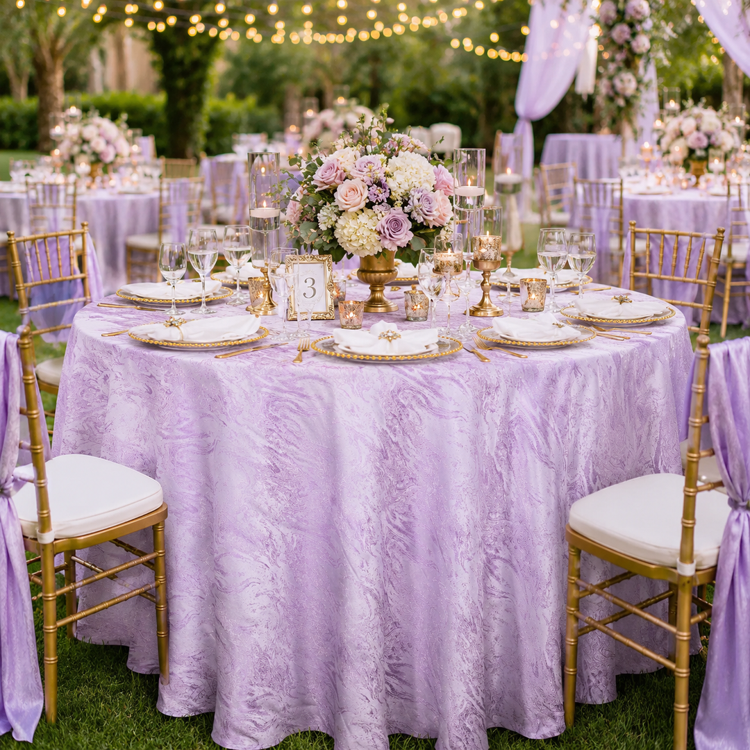 132" Round Mirage Jacquard Polyester Tablecloth - Lavender (1pc)