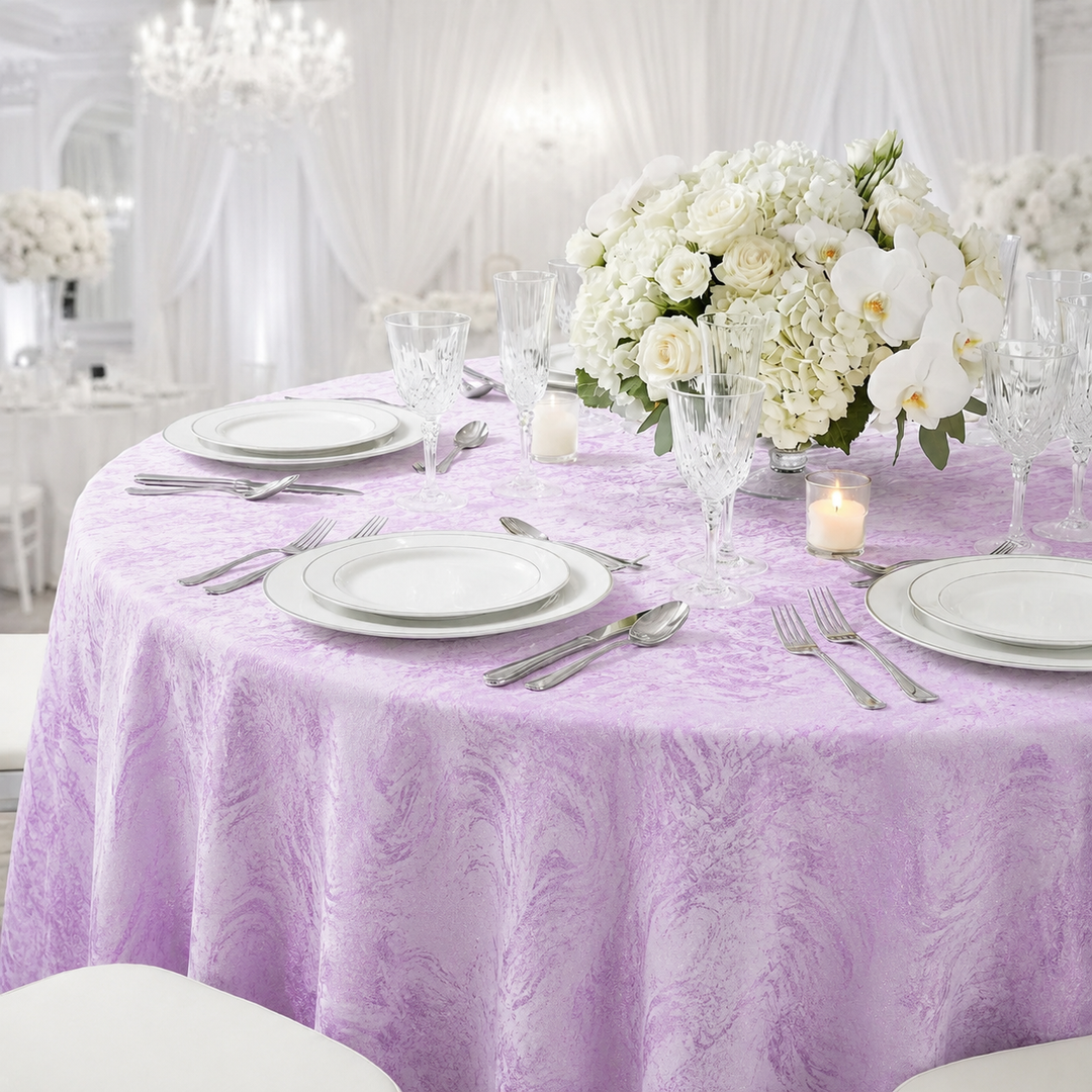 132" Round Mirage Jacquard Polyester Tablecloth - Lavender (1pc)