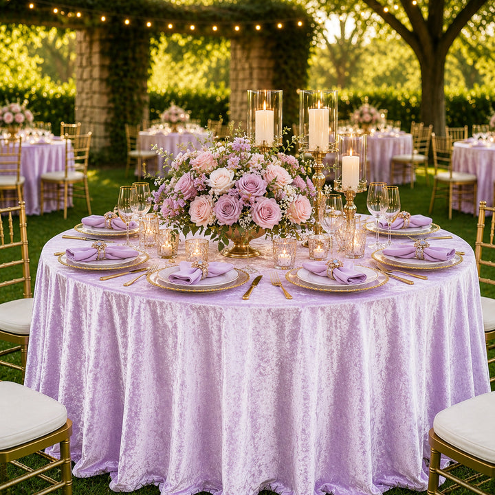 120" Round Ice Crushed Velvet (200 GSM) Tablecloth - Lavender (1pc)