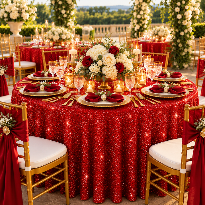 Nappes rondes en taffetas à paillettes de 108 po - Rouge (1pc)