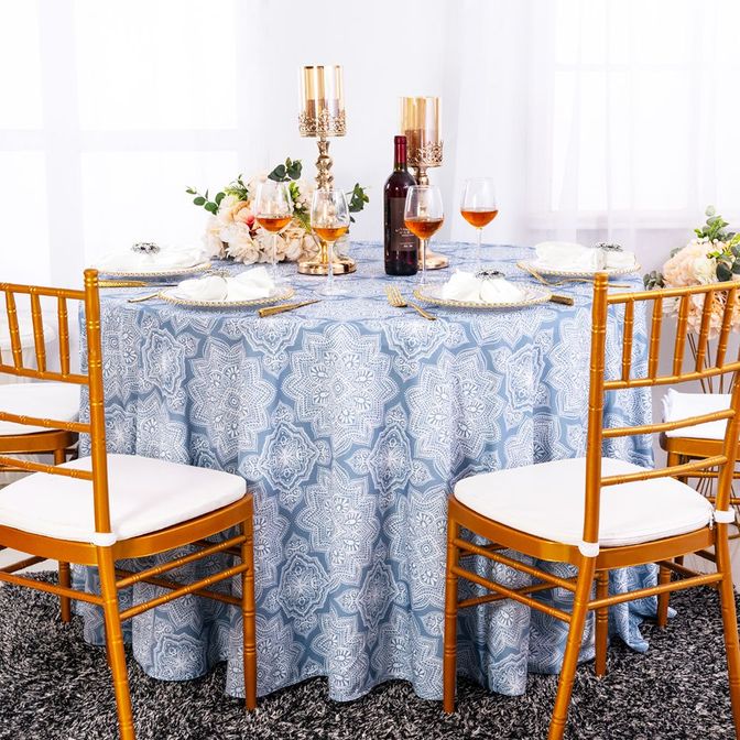 Nappe ronde en plongée au henné (sans plis) de 132 po - Bleu poussiéreux (1 pièce)