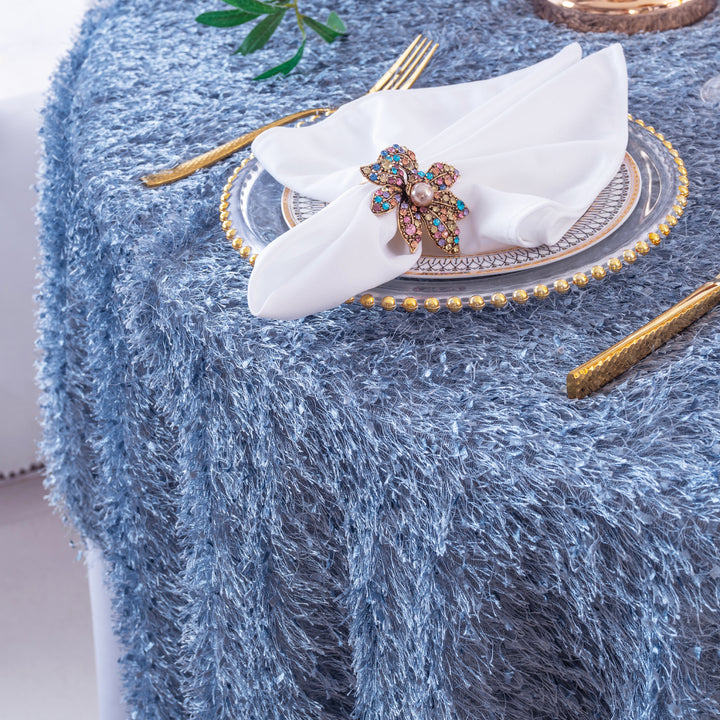 Mantel rectangular de felpa con flecos de 90 x 156 pulgadas, color azul polvoriento (1 unidad)