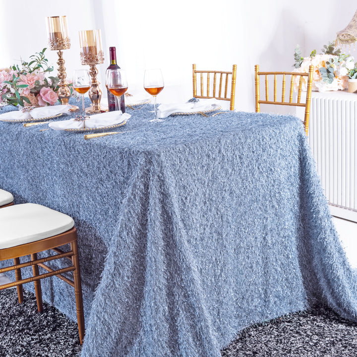 90"x156" Rectangular Shaggy Plush Fringe Tablecloth - Dusty Blue (1pc)