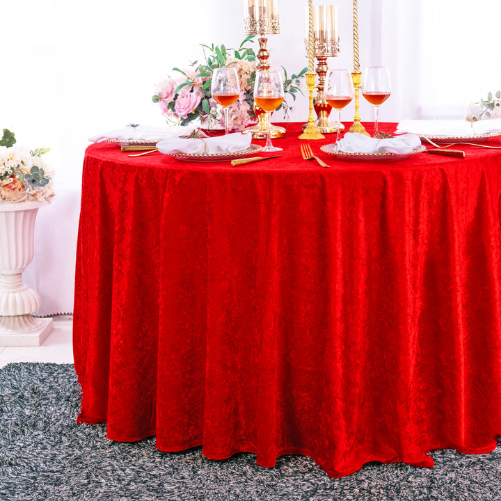 Mantel redondo de terciopelo triturado con hielo de 120" - Rojo (1 pieza)