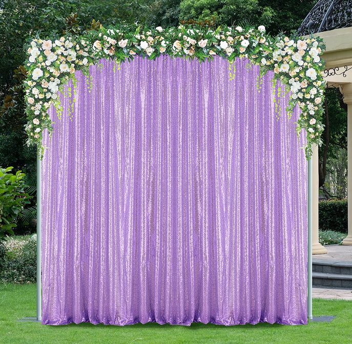 12 ft x 52" Sequin Glitz Net Event Backdrop Curtain Drape Panel - Lavender (1pc)